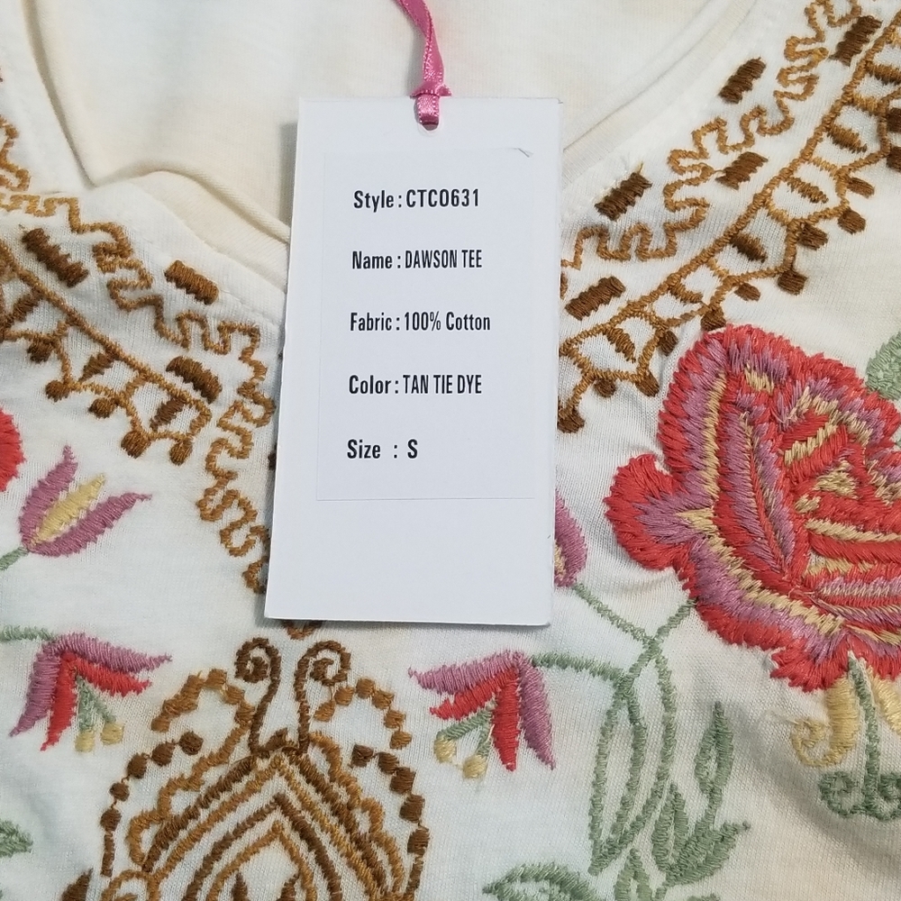 CAITE Dawson Embroidered Boho Tan Tie Dye Shirt Women's Size Small - Picture 11 of 14